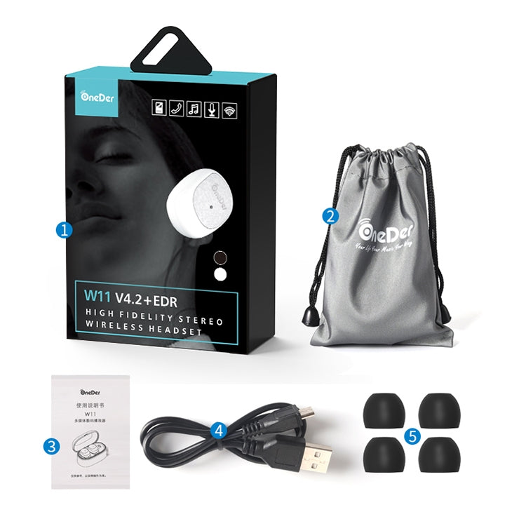 Oneder W11 True TWS Wireless Bluetooth Earphones Earbuds Stereo Headset(White) - free shipping - PMC TechLife - Order now!