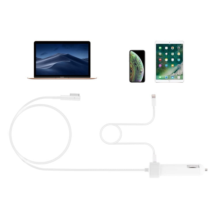 45W 5.1V 2.1A USB Interface Car Charger with 14.5V 3.1A L MagSafe Interface Data Cable(White) - Car Charger by PMC TechLife | Online Shopping South Africa | PMC TechLife