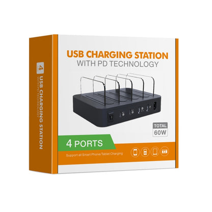 Multi-function AC 100V~240V Output 4 Ports USB-C / Type-C Double PD Detachable Charging Station Smart Charger,Support QC3.0(Black) -  by PMC Jewellery | Online Shopping South Africa | PMC Jewellery