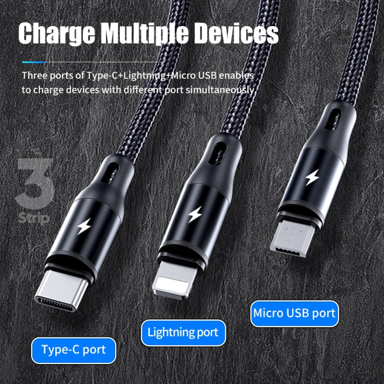 ROCK G18 Flash Charge Series 3 in 1 Data Cable USB to 8PIN + USB-C / Type-C + Micro USB Charging Cable, Cable Length: 120cm - Multifunction Cable by ROCK | Online Shopping South Africa | PMC Jewellery