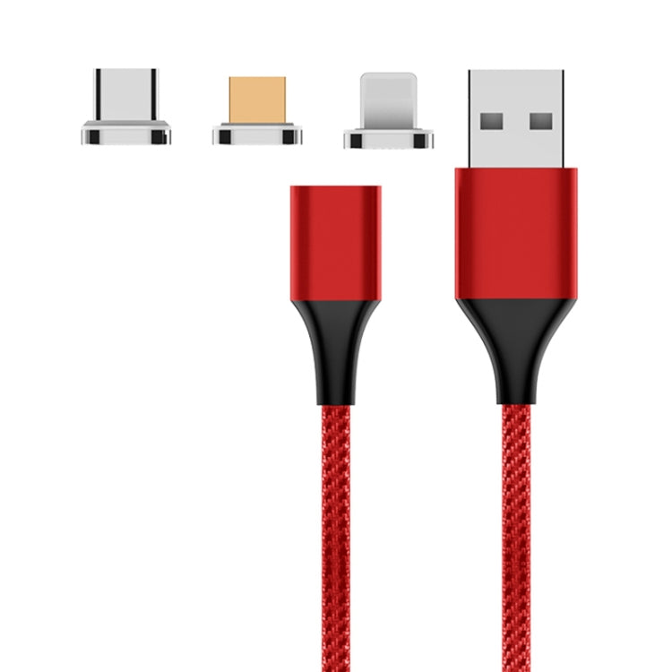 M11 3 in 1 3A USB to 8 Pin + Micro USB + USB-C / Type-C Nylon Braided Magnetic Data Cable, Cable Length: 1m (Red) - Charging Cable & Head by PMC Jewellery | Online Shopping South Africa | PMC Jewellery