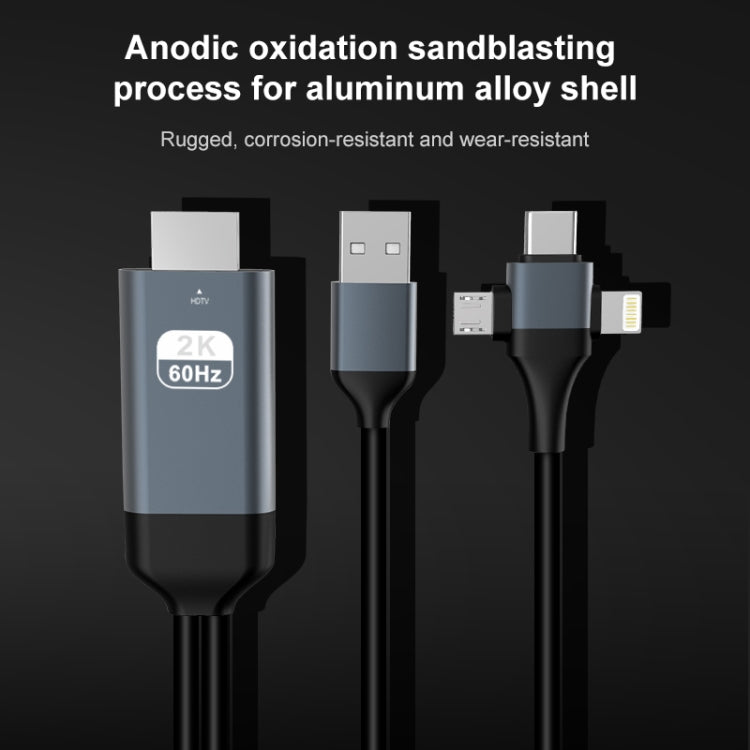 P8J Aluminum 3 in 1 8 Pin + Micro USB + USB-C / Type-C to HDTV Cable, Cable Length: 2m - Video & Audio Cable by PMC TechLife | Online Shopping South Africa | PMC TechLife