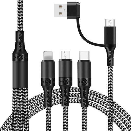 5 in 1 3A USB + USB-C / Type-C to 8 Pin + Micro USB + USB-C / Type-C Interface Two-color Braided Fast Charging Data Cable, Cable Length: 1.2m (Black) - Multifunction Cable by PMC Jewellery | Online Shopping South Africa | PMC Jewellery