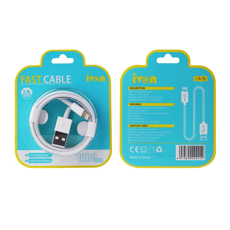 IVON CA19 2.4A USB to 8 Pin Fast Charge Data Cable for iPhone, iPad, Length: 1m - Normal Style Cable by IVON | Online Shopping South Africa | PMC TechLife | Buy Now Pay Later Mobicred