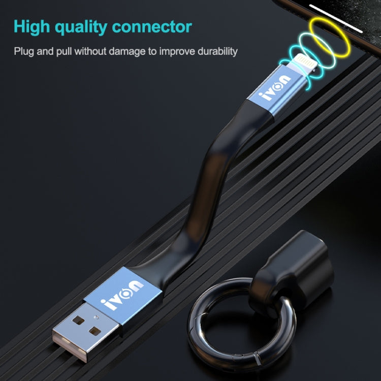 IVON CA90 2.4A USB to 8 Pin Portable Data Cable with Ring, Length: 14.5cm(Dark Gray) - Normal Style Cable by IVON | Online Shopping South Africa | PMC TechLife