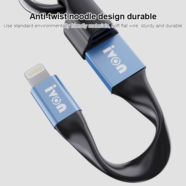 IVON CA90 2.4A USB to 8 Pin Portable Data Cable with Ring, Length: 14.5cm(Dark Gray) - Normal Style Cable by IVON | Online Shopping South Africa | PMC Jewellery