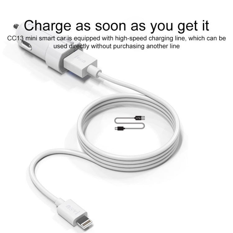 IVON CC13 QC 3.0 Fast Charging Car Charger Set with 8 Pin Charging Cable (White) - Car Charger by IVON | Online Shopping South Africa | PMC TechLife | Buy Now Pay Later Mobicred