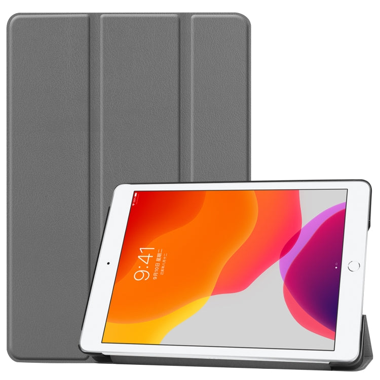 For iPad 10.2 Custer Texture Horizontal Flip Smart PU Leather Case with Sleep / Wake-up Function & Three-folding Holder (Grey) - free shipping - PMC TechLife - Order now!