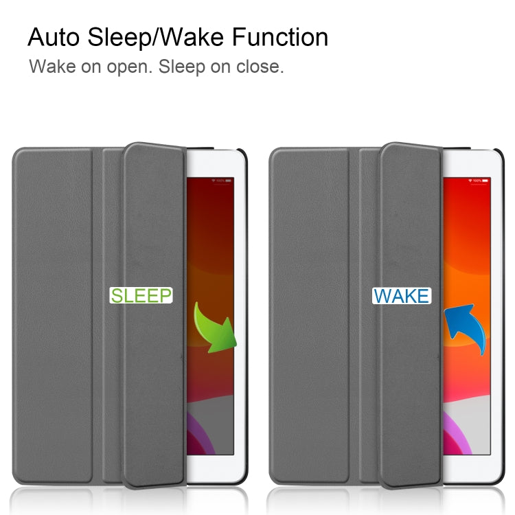 For iPad 10.2 Custer Texture Horizontal Flip Smart PU Leather Case with Sleep / Wake-up Function & Three-folding Holder (Grey) - free shipping - PMC TechLife - Order now!