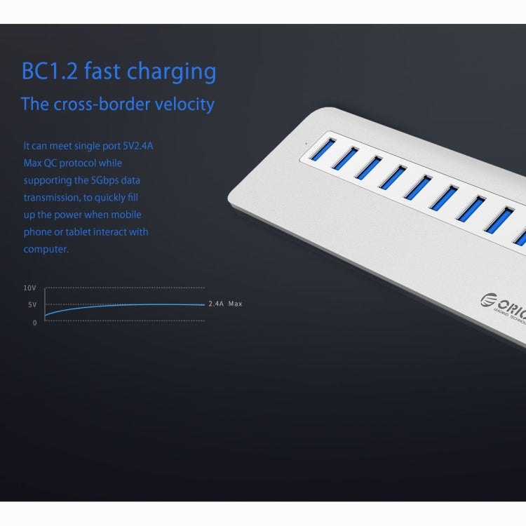 ORICO M3H10-U3-V2 Aluminum Alloy 10 USB 3.0 Ports HUB - USB HUB by ORICO | Online Shopping South Africa | PMC Jewellery | Buy Now Pay Later Mobicred