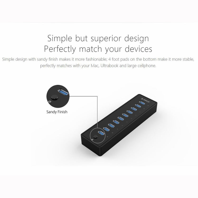 ORICO P10-U3-V1 10 USB 3.0 Ports HUB, Specification: EU Plug - USB HUB by ORICO | Online Shopping South Africa | PMC Jewellery | Buy Now Pay Later Mobicred