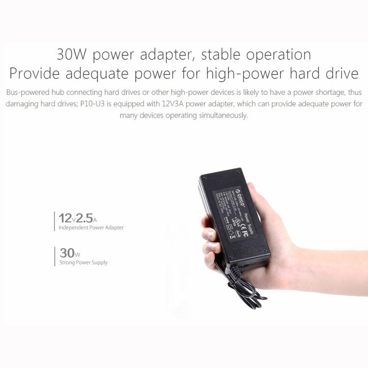 ORICO P10-U3-V1 10 USB 3.0 Ports HUB, Specification: EU Plug - free shipping - PMC TechLife - Order now!