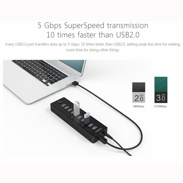 ORICO P10-U3-V1 10 USB 3.0 Ports HUB, Specification: EU Plug - USB HUB by ORICO | Online Shopping South Africa | PMC Jewellery | Buy Now Pay Later Mobicred