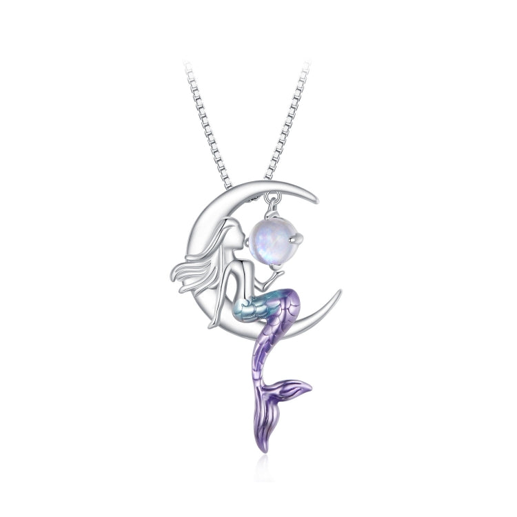 BSN338 Sterling Silver S925 White Gold Plated Moonstone Mermaid Necklace - Necklaces & Pendants by PMC Jewellery | Online Shopping South Africa | PMC Jewellery