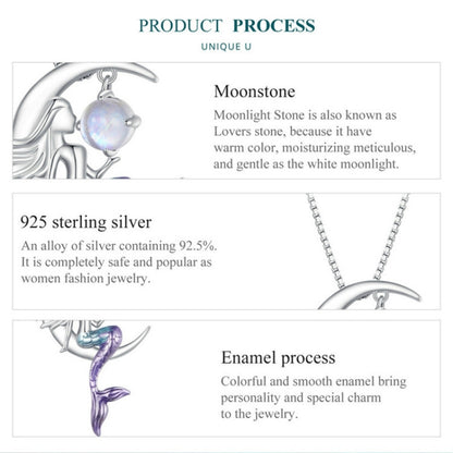 BSN338 Sterling Silver S925 White Gold Plated Moonstone Mermaid Necklace - Necklaces & Pendants by PMC Jewellery | Online Shopping South Africa | PMC Jewellery