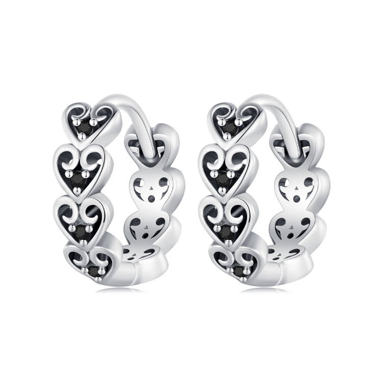 SCE1613 Sterling Silver S925 Black Heart Shape Earrings - Stud Earrings & Earrings by PMC Jewellery | Online Shopping South Africa | PMC Jewellery