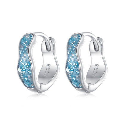 SCE1614 Sterling Silver S925 Blue Sparkling Wave Earrings - Stud Earrings & Earrings by PMC Jewellery | Online Shopping South Africa | PMC Jewellery