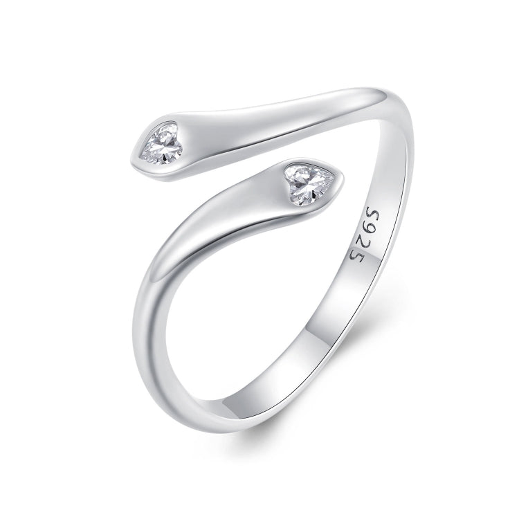 SCR946-E Sterling Silver S925 White Gold Plated Zircon Double Heart Opening Adjustable Ring - Rings by PMC Jewellery | Online Shopping South Africa | PMC Jewellery