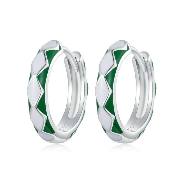 SCE1611-GN Sterling Silver S925 White Gold Plated Fashion Rhombus Earrings(Green) - Stud Earrings & Earrings by PMC Jewellery | Online Shopping South Africa | PMC Jewellery