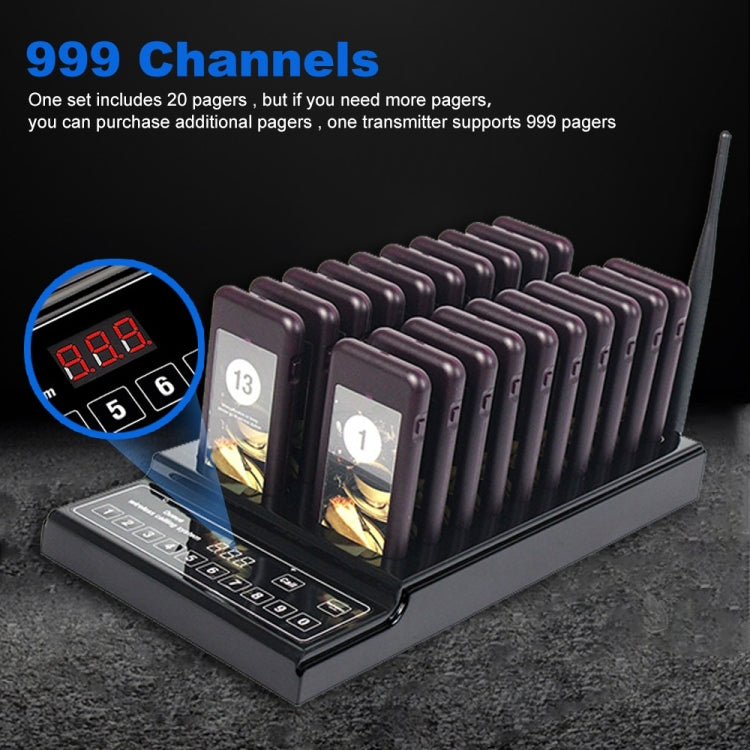 QC100 999 Channel Restaurant Wireless Paging Queuing Calling System with 20 Call Coaster Pagers, EU Plug - Alarm System by PMC TechLife | Online Shopping South Africa | PMC TechLife
