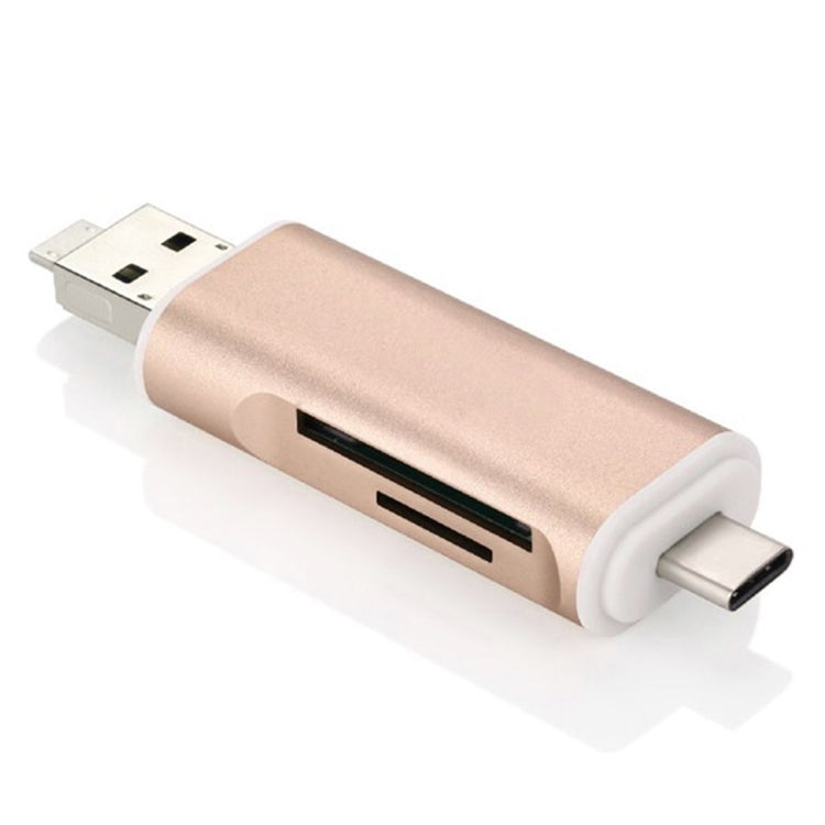 3 in 1 Type-c & Micro USB & USB 2.0 3 Ports SD / TF Card Reader for OTG Enabled Smartphones / PC(Gold) - free shipping - PMC TechLife - Order now!