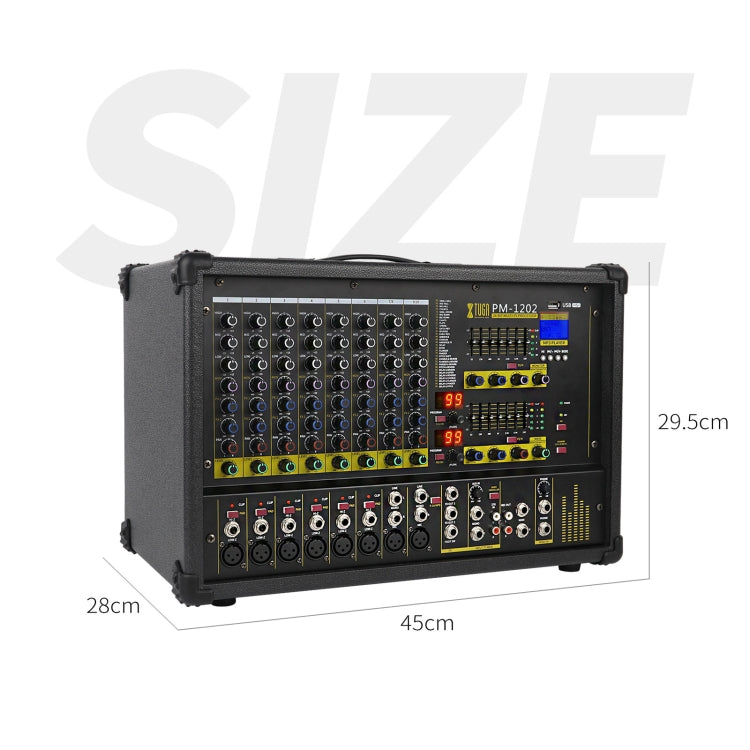 XTUGA PM1202 900W 10 Channel Stage Power Mixer 24Bit Multil-FX Processor Dual 99 DSP Effect DJ Amplifier (US Plug) - Live Sound Effects Processors by XTUGA | Online Shopping South Africa | PMC TechLife