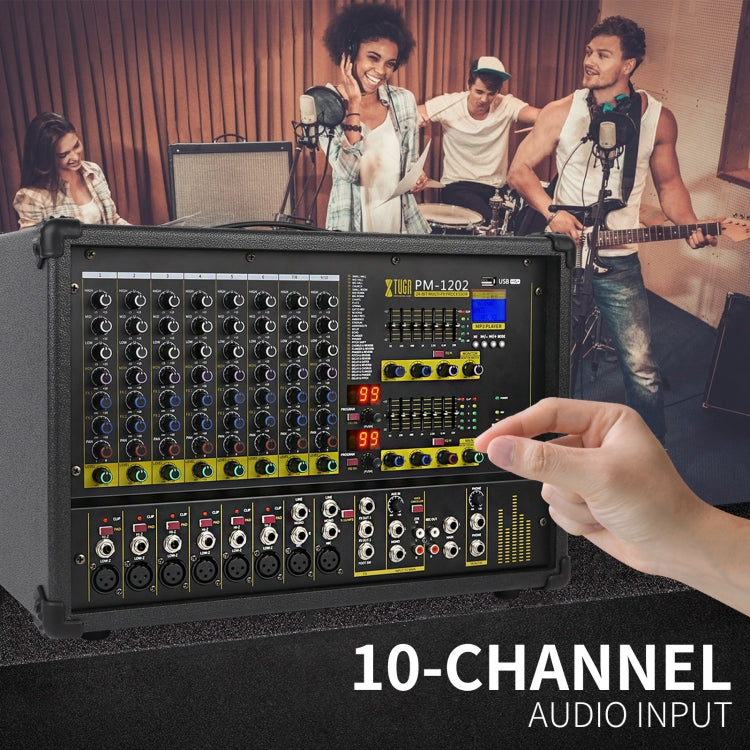 XTUGA PM1202 900W 10 Channel Stage Power Mixer 24Bit Multil-FX Processor Dual 99 DSP Effect DJ Amplifier (EU Plug) - Live Sound Effects Processors by XTUGA | Online Shopping South Africa | PMC TechLife