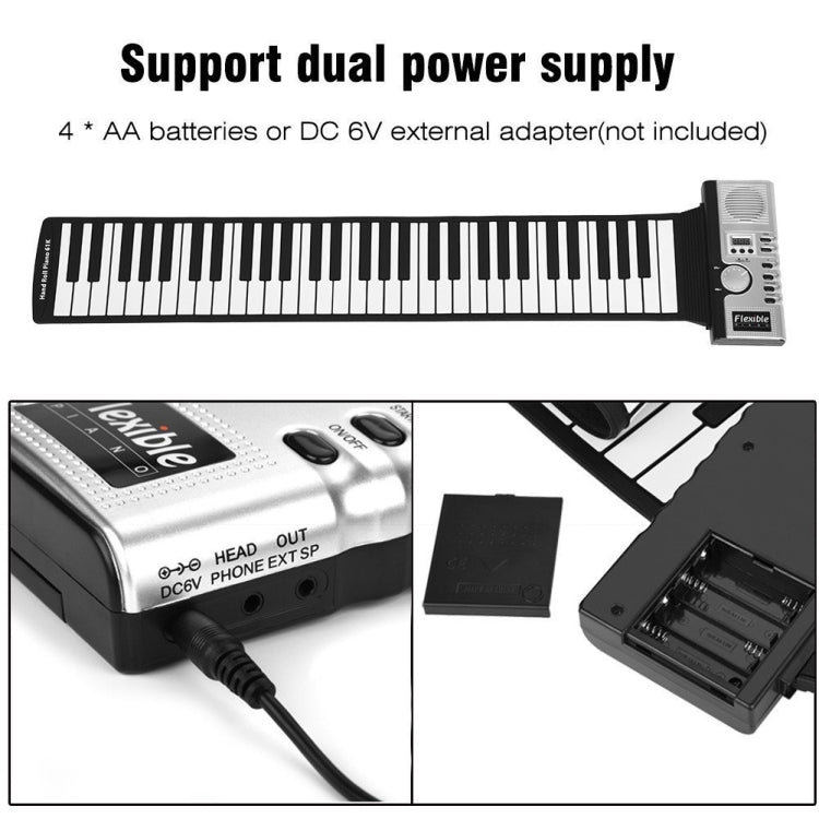 61 Keys Portable Flexible Roll Up Electronic Soft Keyboard Piano with Speakers - Keyboard Instruments by PMC Jewellery | Online Shopping South Africa | PMC Jewellery