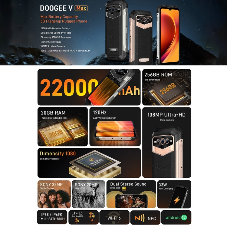 DOOGEE V Max 5G Rugged Phone, 108MP Camera, Night Vision, 20GB+256GB - DOOGEE by DOOGEE | Online Shopping South Africa | PMC Jewellery | Buy Now Pay Later Mobicred