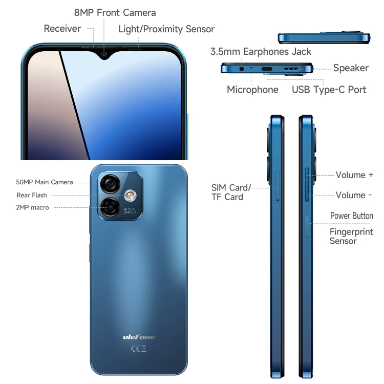 Ulefone Note 16 Pro, 8GB+128GB, Dual Back Cameras, Face ID & Side Fingerprint Identification, 4400mAh Battery, 6.52 inch Android 13 Unisoc T606 OctaCore up to 1.6GHz, Network: 4G, Dual SIM, OTG(Blue) - Ulefone by Ulefone | Online Shopping South Africa | PMC Jewellery | Buy Now Pay Later Mobicred