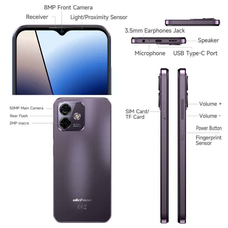 Ulefone Note 16 Pro, 8GB+128GB, Dual Back Cameras, Face ID & Side Fingerprint Identification, 4400mAh Battery, 6.52 inch Android 13 Unisoc T606 OctaCore up to 1.6GHz, Network: 4G, Dual SIM, OTG(Purple) - Ulefone by Ulefone | Online Shopping South Africa | PMC Jewellery | Buy Now Pay Later Mobicred