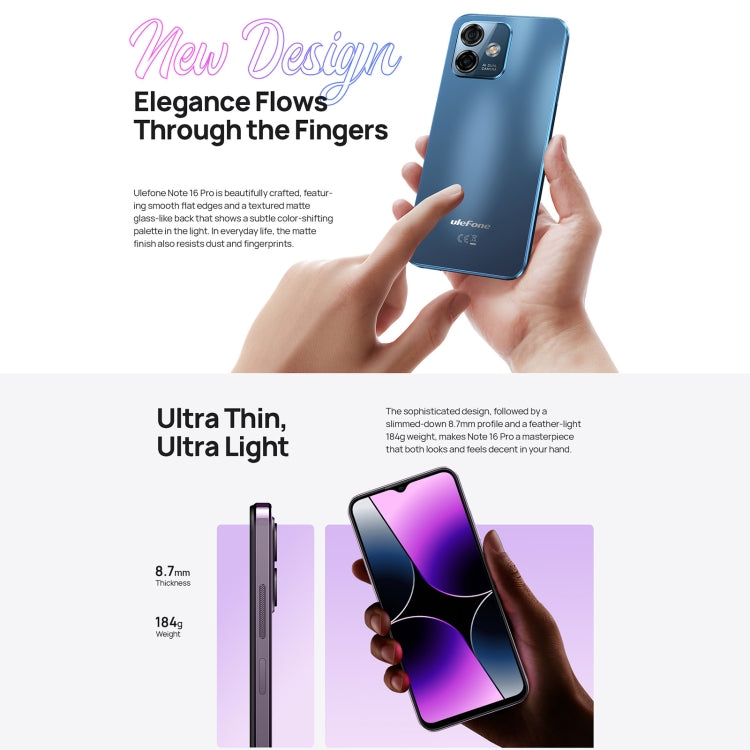 Ulefone Note 16 Pro, 8GB+128GB, Dual Back Cameras, Face ID & Side Fingerprint Identification, 4400mAh Battery, 6.52 inch Android 13 Unisoc T606 OctaCore up to 1.6GHz, Network: 4G, Dual SIM, OTG(Purple) - Ulefone by Ulefone | Online Shopping South Africa | PMC Jewellery | Buy Now Pay Later Mobicred