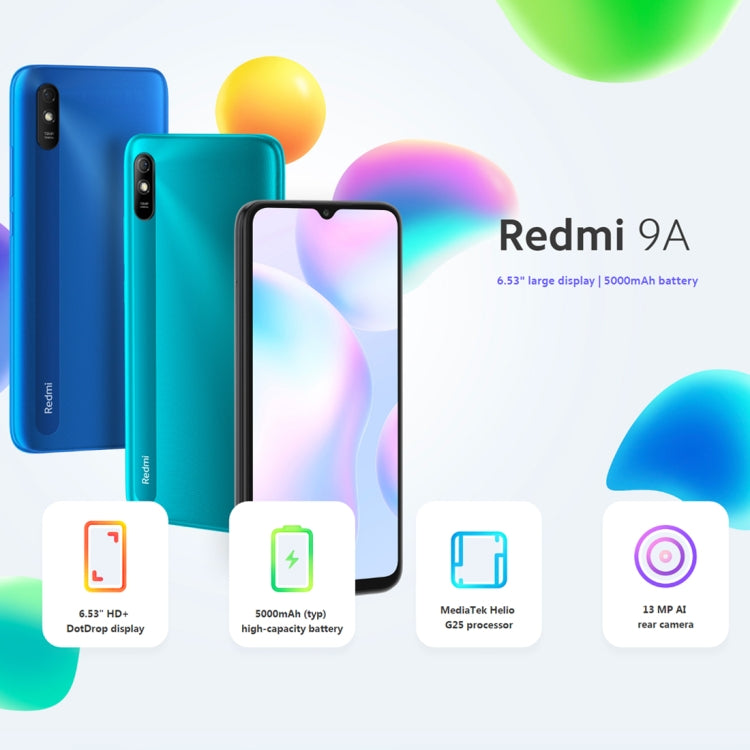 Xiaomi Redmi 9A, 4GB+64GB, 5000mAh Battery, Face Identification, 6.53 inch MIUI 12 MTK Helio G25 Octa Core up to 2.0GHz, Network: 4G, Dual SIM, Support Google Play(Black) - Xiaomi Redmi by Xiaomi | Online Shopping South Africa | PMC Jewellery