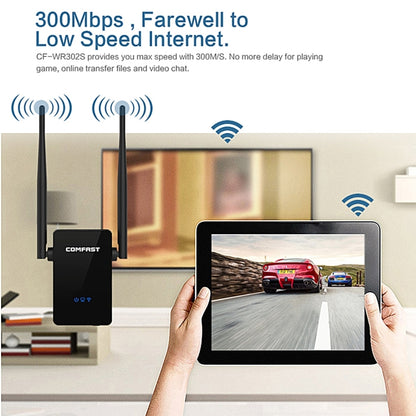 COMFAST CF-WR302S RTL8196E + RTL8192ER Dual Chip WiFi Wireless AP Router 300Mbps Repeater Booster with Dual 5dBi Gain Antenna, Compatible with All Routers with WPS Key - Powerline Network Adapters by COMFAST | Online Shopping South Africa | PMC Jewellery