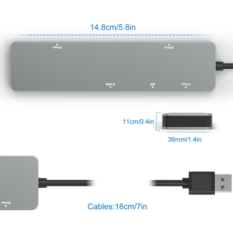 Rocketek CR308 USB3.0 Multi-function Card Reader CF / CFast / SD / MS / TF Card 5 in 1 (Silver Grey) -  by ROCKETEK | Online Shopping South Africa | PMC TechLife | Buy Now Pay Later Mobicred