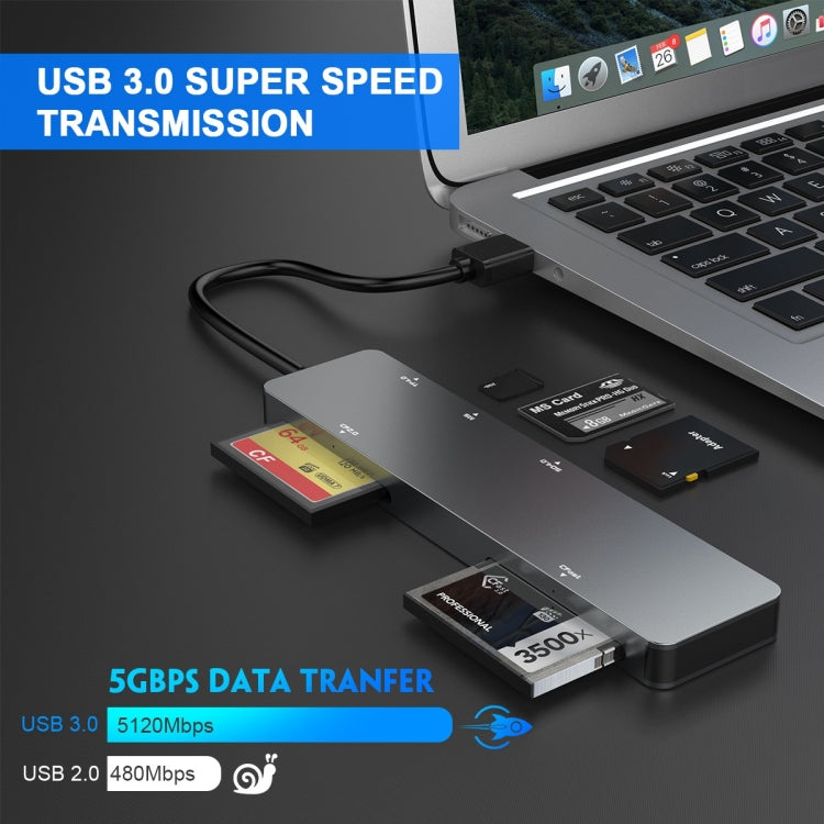Rocketek CR308 USB3.0 Multi-function Card Reader CF / CFast / SD / MS / TF Card 5 in 1 (Silver Grey) -  by ROCKETEK | Online Shopping South Africa | PMC TechLife | Buy Now Pay Later Mobicred
