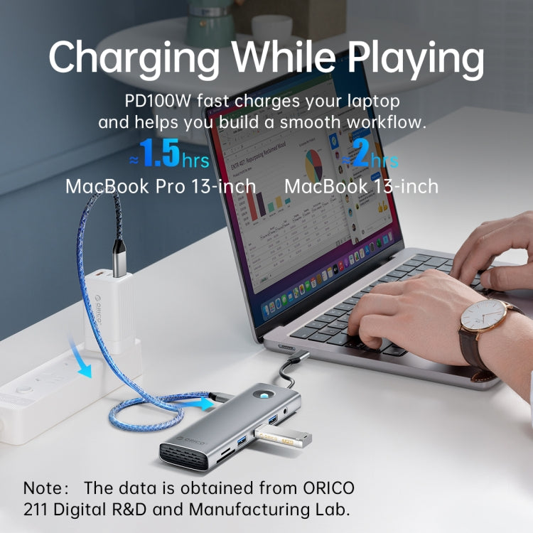 ORICO PW11-8PC Type-C / USB-C 8-in-1 5Gbps Multifunction Docking Station(Silver) - free shipping - PMC TechLife - Order now!