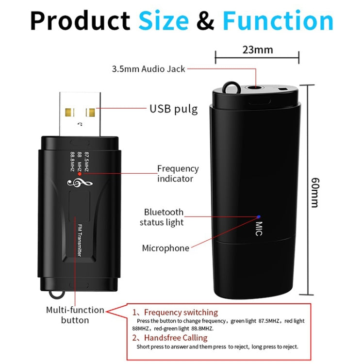 MSD128 2 in 1 USB Car Bluetooth Hands-free Call FM Transmitter with 3.5mm AUX Interface - Audio Receiver Transmitter by PMC Jewellery | Online Shopping South Africa | PMC Jewellery