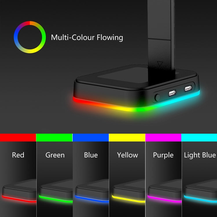 RGBD9 Colorful Glowing Gaming Headset Display Stand with Charging + Data Transmission Dual USB Interface (Black) - Anti-lost & Holder by PMC TechLife | Online Shopping South Africa | PMC TechLife