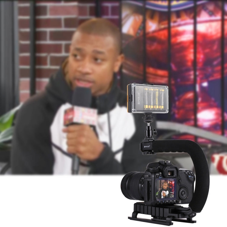 PULUZ U/C Shape Portable Handheld DV Bracket Stabilizer + LED Studio Light Kit with Cold Shoe Tripod Head  for All SLR Cameras and Home DV Camera - free shipping - PMC TechLife - Order now!