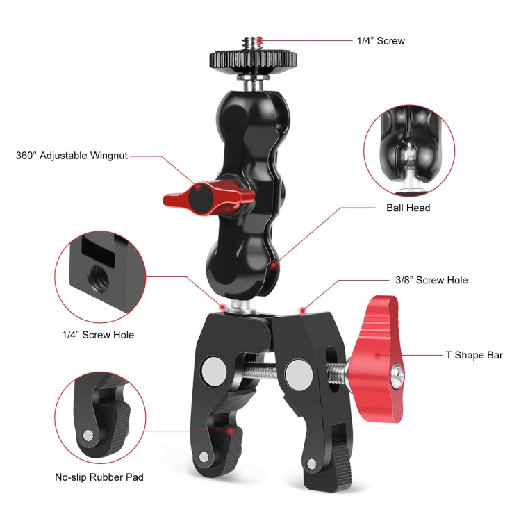PULUZ Multi-function Magic Arm Ball Mount Clamp Crab Pliers Clip(Red) - Stand Bracket by PULUZ | Online Shopping South Africa | PMC TechLife | Buy Now Pay Later Mobicred