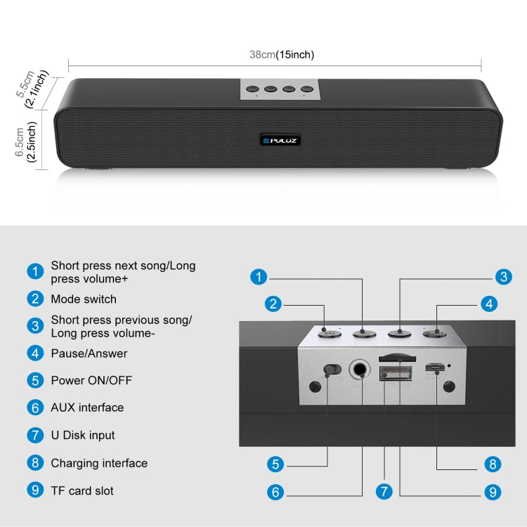 PULUZ 10W Soundbar Wired Wireless Bluetooth Surround Speaker(Black) - Desktop Speaker by PULUZ | Online Shopping South Africa | PMC Jewellery | Buy Now Pay Later Mobicred