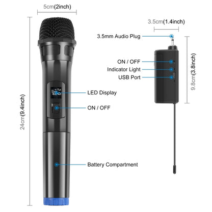 PULUZ UHF Wireless Dynamic Microphone with LED Display, 3.5mm Transmitter(Black) - Microphone by PULUZ | Online Shopping South Africa | PMC Jewellery