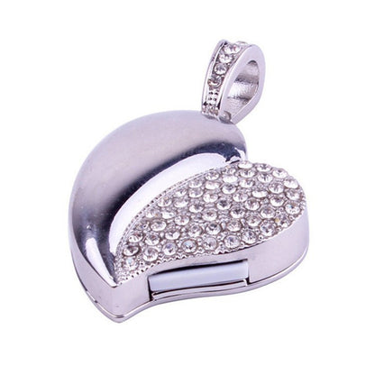 Silver Heart Shaped Diamond Jewelry USB Flash Disk, Special for Valentines Day Gifts (16GB) - USB Flash Drives by PMC Jewellery | Online Shopping South Africa | PMC Jewellery