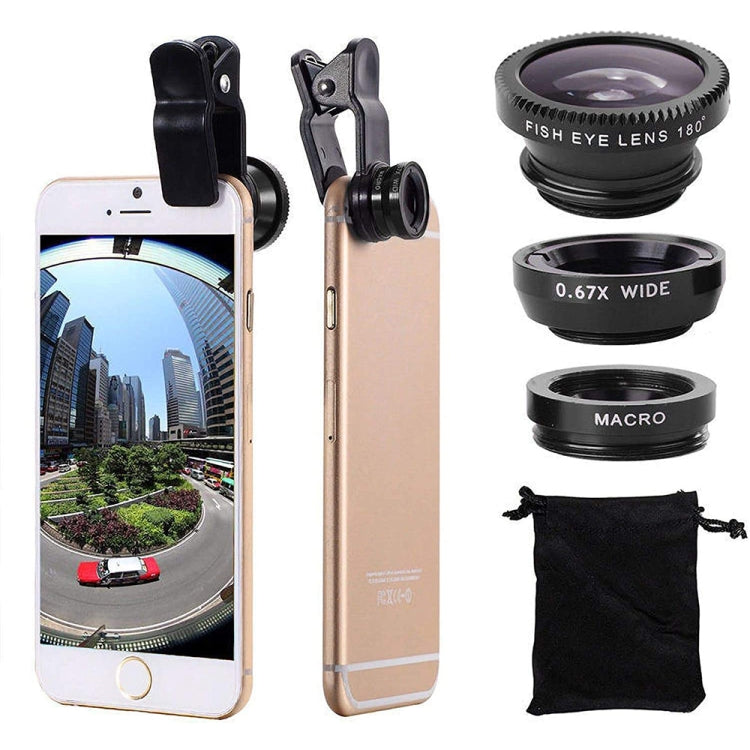 3 in 1 Photo Lens Kits (180 Degree Fisheye Lens + Super Wide Lens + Macro Lens), For iPhone, Galaxy, Sony, Lenovo, HTC, Huawei, Google, LG, Xiaomi, other Smartphones(Black) - Combination Lens by PMC Jewellery | Online Shopping South Africa | PMC Jewellery