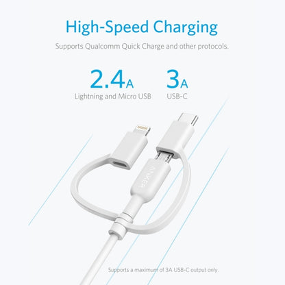 ANKER 3 in 1 8 Pin + Micro USB + USB-C / Type-C Interface MFI Certificated Data Cable(White) - MFI Cable by ANKER | Online Shopping South Africa | PMC Jewellery