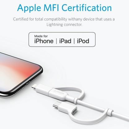 ANKER 3 in 1 8 Pin + Micro USB + USB-C / Type-C Interface MFI Certificated Data Cable(White) - MFI Cable by ANKER | Online Shopping South Africa | PMC Jewellery