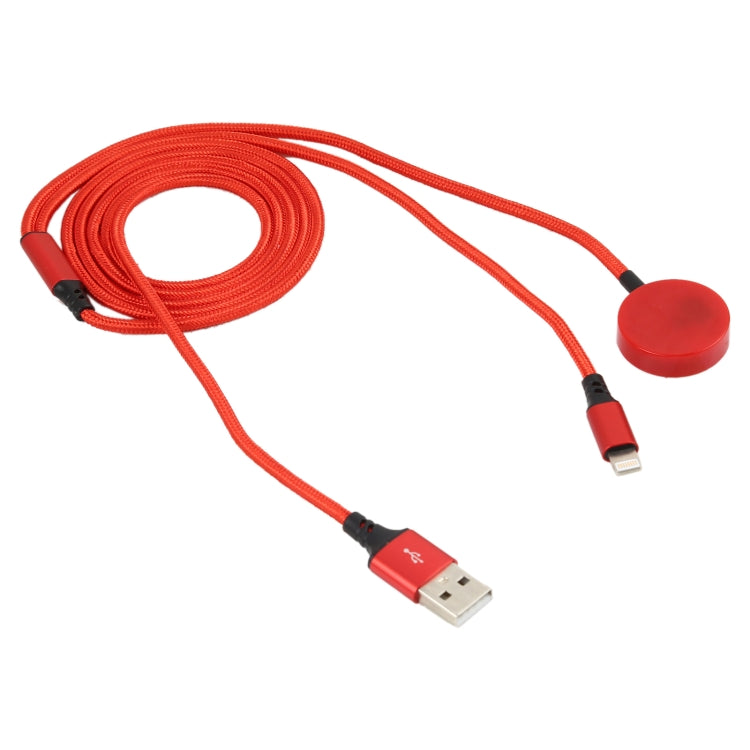 For iPhone / Apple Watch 2 In 1 8 Pin + Magnetic Charging Base Multi-function Charging Cable, Length: 1m(Red) - Multifunction Cable by PMC Jewellery | Online Shopping South Africa | PMC Jewellery