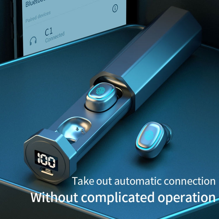 C1 Bluetooth 5.0 TWS Circular Chimney Touch Digital Display True Wireless Bluetooth Earphone with Charging Box(Black) - TWS Earphone by PMC TechLife | Online Shopping South Africa | PMC TechLife