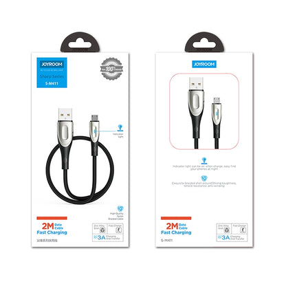 JOYROOM S-M411 Sharp Series 3A Micro USB Interface Charging + Transmission Nylon Braided Data Cable with Drop-shaped Indicator Light, Cable Length: 2m (Black) - Micro USB Cable by JOYROOM | Online Shopping South Africa | PMC Jewellery